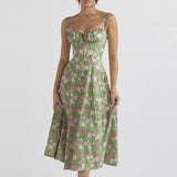 Zjkrl Floral Printed Women Dress 2023 Summer Elegant Solid Slim Sleeveless Slip Female Side Split Waist Lady A-line Robe