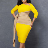 Zjkrl Elegant Dresses for Women Office Dress Lady Solid High Waisted Sheath Mid Calf Formal Business Work Wear Dress Midi Vestidos Hot