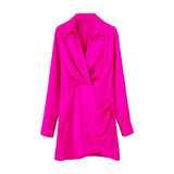 Solid Chic V-Neck Office Lady Satin Dresses For Women 2023 Women&#39;s Long Sleeve Gathered Pullovers Slim Elegant Female Dress
