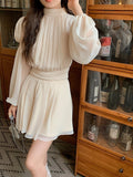 Zjkrl - 2023 Spring Sweet 2 Piece Dress Set Women Long Sleeve Blouse Y2k Mini Dress Office Lady Elegant Korean Fashion Suits Pure Color