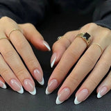 Zjkrl - 24Pcs Detachable Almond False Nails with Pearl Decoration Elegant Designs French Fake Nails Full Nail Art Tips Press On Nails