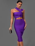 Zjkrl - Bandage Dresses for Women Purple Bodycon Dress Evening Party Elegant Sexy Cut Out Midi Birthday Club Outfit Summer New