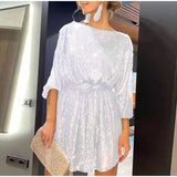 Zjkrl Women Solid Sexy Sequins Mini Dress Female Fashion Long Sleeve Clothes Lady Elegant Evening Party Club Festival Dress
