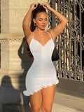 Zjkrl Irregular Ruffle Straps Mini Dress Elegant Fashion Outfits Night Club Party Summer 2023 Bodycon Dresses Vestidos