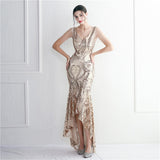 Zjkrl - Elegant Women Beading Sleeve Long Prom Mermaid Dress Sexy Deep V Neck Sequin Evening Party Maxi Dress