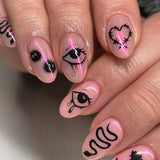 Zjkrl - 24Pcs Pink Round Head Almond Fake Nails with Heart Shape Rhinestone Wearable Ballerina False Nail Tips Full Cover Press on Nail
