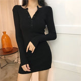 Zjkrl - Black Sexy Female Knit Dress Winter Autumn Wrap Midi Green Bodycon 2023 Fashion Sweater Dresses Woman Vintage Korean Mini Short