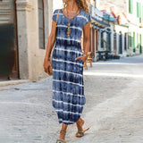 Zjkrl - Elegant Women Maxi Dress 2023 Summer O Neck Short Sleeve Sundress Office Lady Party Dress Female Print A-Line Long Dress Vestido