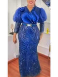 Zjkrl Plus Size African Party Long Dresses for Women 2023 New Dashiki Ankara Sequin Evening Gowns Turkey Outfits Robe Africa Clothing
