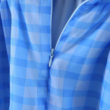 Romantic Women Blue Plaid Halter Long Dress Sexy Backless Sleeveless Ladies Holiday Summer Dresses Fairy Robe