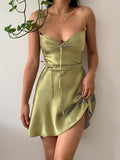 Zjkrl - Green Mini Dress Sexy Satin Slip Summer Dress Beach Outfits for Women Fashion Sleeveless Purple Slim Club Party Dresses