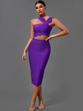 Zjkrl - Bandage Dresses for Women Purple Bodycon Dress Evening Party Elegant Sexy Cut Out Midi Birthday Club Outfit Summer New