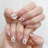 Zjkrl - 24Pcs Press On Nails Wearable Fake Nails Pink Gradient Glitter Butterfly Rhinestones False Nail Full Cover Acrylic Nail Tips