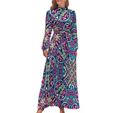 Zjkrl - Ethnic Bohemia Dress Retro Floral Print Basic Beach Dresses Female Long Sleeve High Neck Elegant Long Maxi Dress