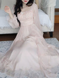 Zjkrl - Fairy Elegant Slim Dress Women Causal Party French Fashion Midi Dress Solid Sweet Princess One Piece Dress Korean 2023 Spring