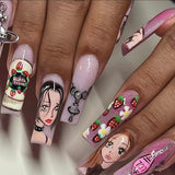 Zjkrl - Fashionable Butterfly Flower False Nails Long Detachable French Nail Tips for Girl Fake Nails Press on Acrylic Nails