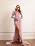 Zjkrl - Fall Outfits Woman Chic Elegant Tunic Long Maxi Formal Party Dress Female High Waist Slit Velvet Evening Cocktail Dress