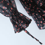 Zjkrl - Fashion Women Vintage Floral Print Chiffon Dress Sexy Semi-Sheer Long Sleeve Layered Ruffle Ladies Short Dress