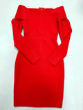 New 2022 Red Black Off Shoulder Bandage Dress Mini V-Neck Long Sleeve Bodycon Celebrity Hot Style Party Women Elegant Vestidos