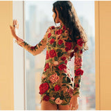Zjkrl Flower Print Embroidery Mini Dress Women Half High Collar Long Sleeve Hip Package Dresses Female Autumn Elegant Lady Vestidos