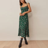 Zjkrl - Dresses For Women 2023 Elegant Vintage Floral Dress Frill Sweetheart Neck Sleeveless Strap Tie Ruffle Hem Summer Beach Dress