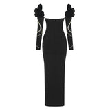 Sexy Beading Bandages Dress Women Bodycon Long Sleeve Clothes Club Party Evening Long Dress