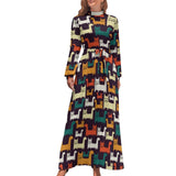 Zjkrl - Cute Cats Print Dress Funny Animal Elegant Printed Maxi Dress High Waist Long-Sleeve Street Fashion Bohemia Long Dresses