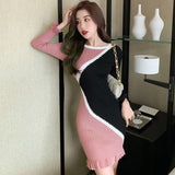 Zjkrl Korean Elegant Womens Libertin Sweater One-piece Dress for Party Fashion Sexy Night Club Evening Knit Dresses Woman Bodycon Wrap