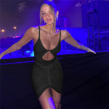 Zjkrl Sexy Hollow Out Mini Dress Women Fashion Strap Ruched Bodycon Beach Dresses 2023 Summer White See Through Night Club Outfits