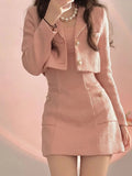 Zjkrl -Autumn Pink Elegant Two Piece Set Women Korean Style Balzer Coat+Strap Mini Dress Set Female Solid Casual Slim Designer Set 2024