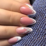 Zjkrl - 24Pcs Detachable Almond False Nails with Pearl Decoration Elegant Designs French Fake Nails Full Nail Art Tips Press On Nails