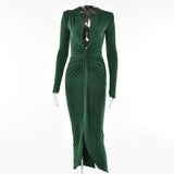 Zjkrl - Elegant Pleated Casual Bodycon Long Dress Autumn Winter Women Slim Evening Party Robe Sexy Bandage Ladies Dress