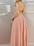 Zjkrl Polka Dot Print Ruffle Hem Open Back Slit Maxi Long Dress Women