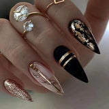 Zjkrl - 24Pcs French Silver Glitter Design False Nail French Stiletto Full Cover Press on Square Fake Nails DIY Manicure Nail Art Tools