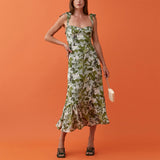 Zjkrl - Dresses For Women 2023 Elegant Vintage Floral Dress Frill Sweetheart Neck Sleeveless Strap Tie Ruffle Hem Summer Beach Dress