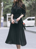 Zjkrl Elegant Chiffon Long Sleeve Shirt Dress Women Belt Lace Up A-line Pleated Maxi Dress Korean Fashion Fall Clothes Streetwear