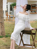 Zjkrl - Elegant White Midi Dress Office Lady Long Sleeve Sexy Beach Party Bodycon Dress Women Chic 2023 Summer One Piece Dress Korean