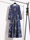 Zjkrl - Elegant Floral Print Women Dress Spring Summer Casual O Neck Long Sleeve Chiffon A Line Long Maxi Dress Party Vestidos