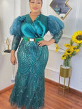 Zjkrl Plus Size African Party Long Dresses for Women 2023 New Dashiki Ankara Sequin Evening Gowns Turkey Outfits Robe Africa Clothing