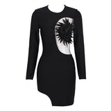 Zjkrl New Autumn Women's Dress Luxury Beaded Design Long Sleeve Celebrity Club Black White Mesh Sexy Mini Bandage Dress