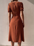 Zjkrl Sexy Square Collar Single Breasted Bodycon Midi Dress Women New Solid Color Puff Sleeve Split Summer Package Hip Party Vestidos