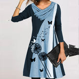 Zjkrl - Fashion Long Sleeve V Neck Midi Dress Autumn Ladies Button Splicing Loose Dress New Vintage Geometric Puzzle Print A-line Dress