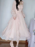Zjkrl - Fairy Elegant Slim Dress Women Causal Party French Fashion Midi Dress Solid Sweet Princess One Piece Dress Korean 2023 Spring