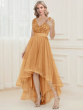 Zjkrl - Elegant V-Neck Sleeveless Sequin Floor Length Evening Dress Red Prom Party Luxury Cocktail Dress Robe For Women
