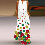 Zjkrl - 3D Floral Printed Women Dress Summer Vintage V-neck Sleeveless Loose Maxi Dress Elegant Casual Ladies Party Dresses Vestidos