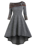 Zjkrl Convertible Cinched Striped Flare Dress Foldover Off The Shoulder Knitted Dresses Women 2023 Long Sleeve Jurken