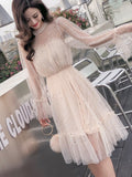 New Female O-neck Stars Sequined Mesh Shiny Fairy Dress Women Elegant Bling Gauze Princess Puff Dresses Vestidos De Fiesta