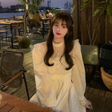 Zjkrl - Gothic Black Lace Dress Women Casual Elegant Party Midi Ruffle Long Sleeve Dress Emo Y2k Goth Clothes 2022 Spring Robes