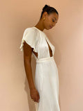 Zjkrl - 2023 Elegant Hollow Out Pleated Dress For Women Fashion Sexy Flare Sleeve Backless A Line Dresses O Neck Office Lady Solid Robe