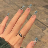 Zjkrl - 24 Pcs Pink Fake Nails Press on Nail Designs Art Long Tips False Forms with Glue Stick Stickers Reusable Set Acrylic Artificial